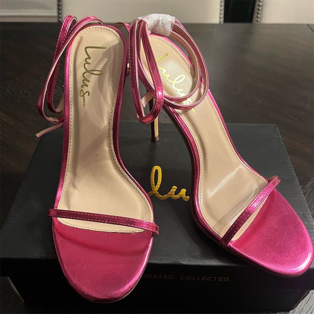 Lulus Women's Pink‎ Strappy Stiletto High Heel Sandals Standard Size 8.5